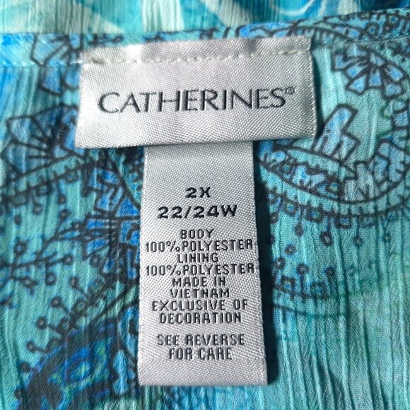 Catherines Dress 2X Blue Paisley Rhinestone Studded Neckline Flutter Sleeves - Picture 5 of 5